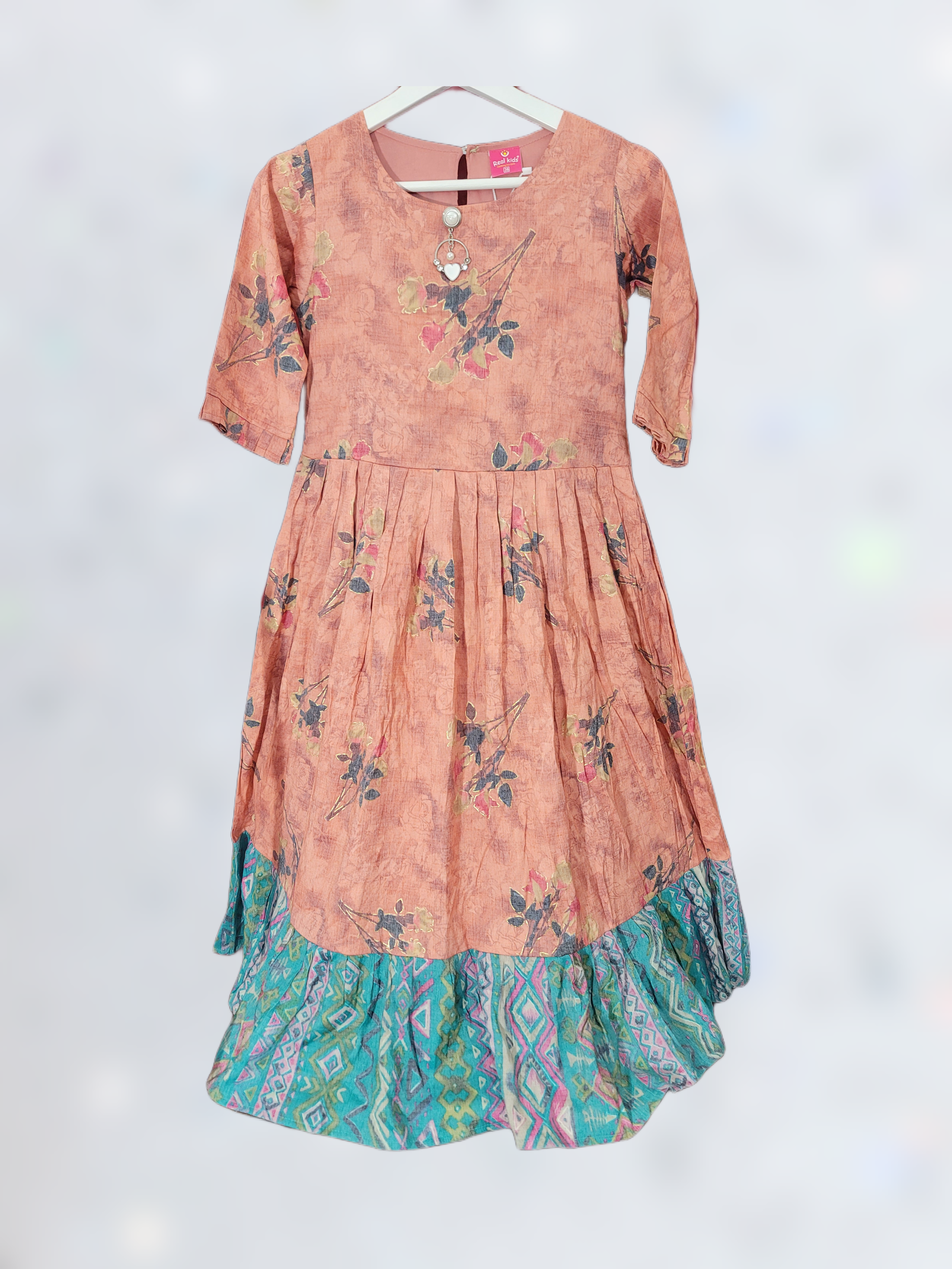 Light Brown Frock with Light Blue Bottom Styling